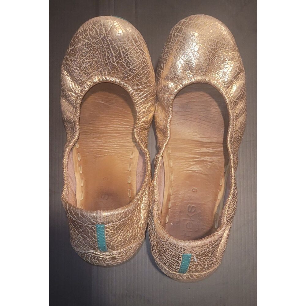 Tieks Rose Gold Metallic Leather Ballet Flats Foldable Travel Shoes Size 9